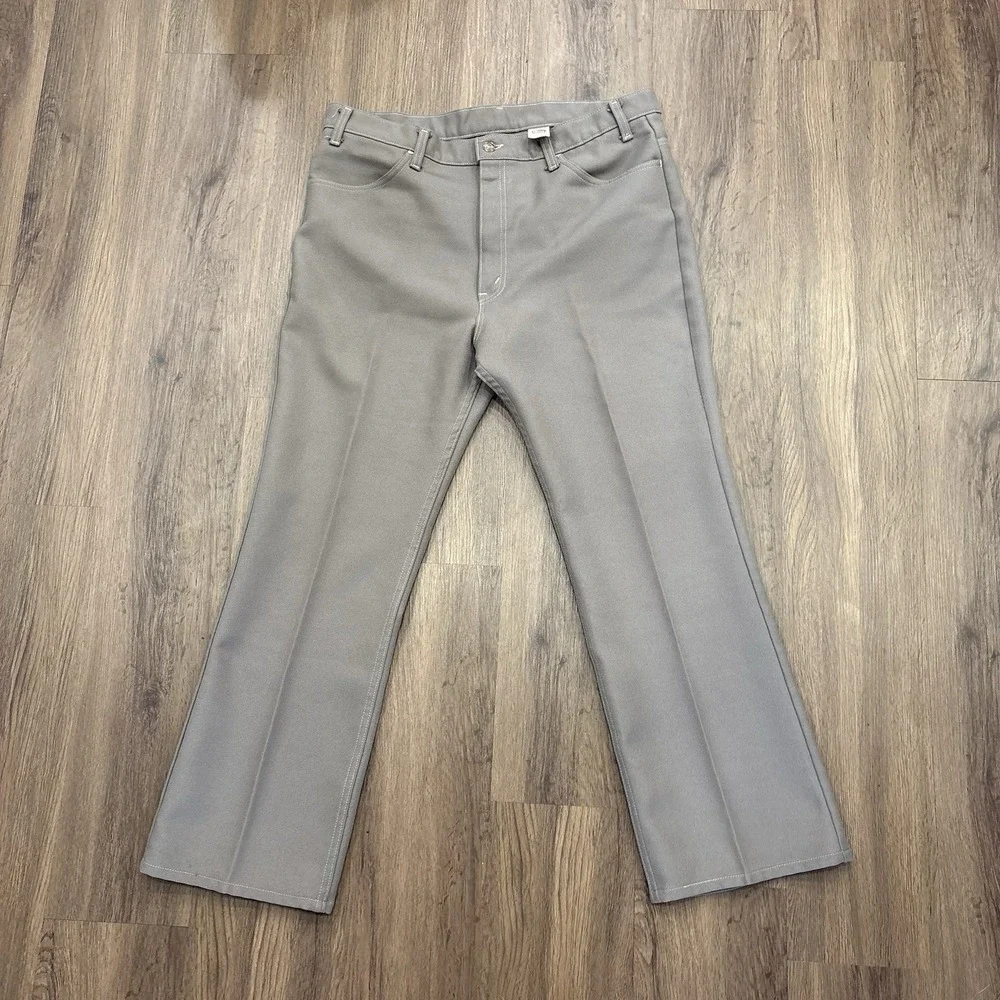 Levi's Black Tag Vintage 1970s Polyester Pants W40 L30 Gray USA